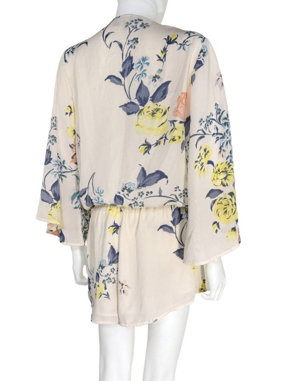 NWT Cream Floral Bell-Sleeve Romper - Women's Size L 1-Pc Kimono-Style Short Set - Picture 2 of 9